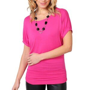 KRISP Dolman Shirring Drape Loose Banded Short Sleeve Top